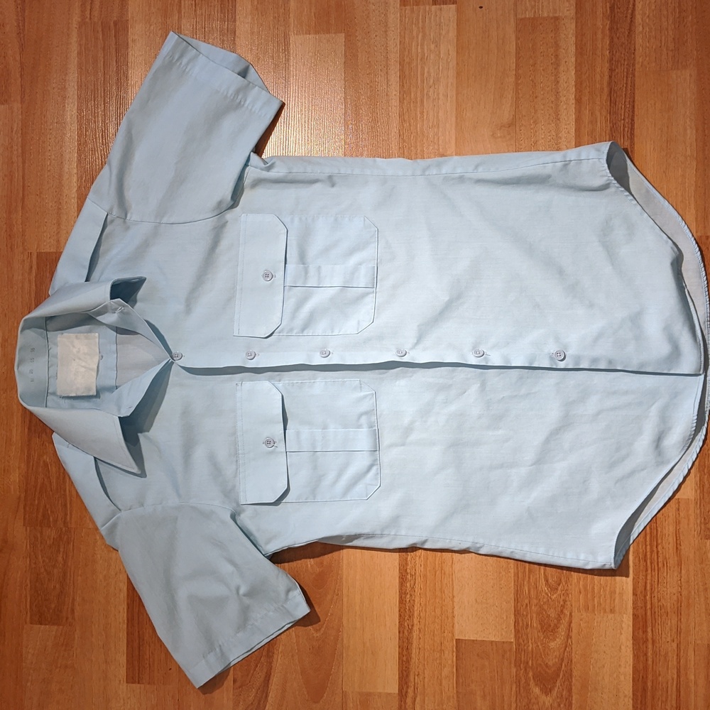 Vintage baby blue military button front shirt sleeved shirt